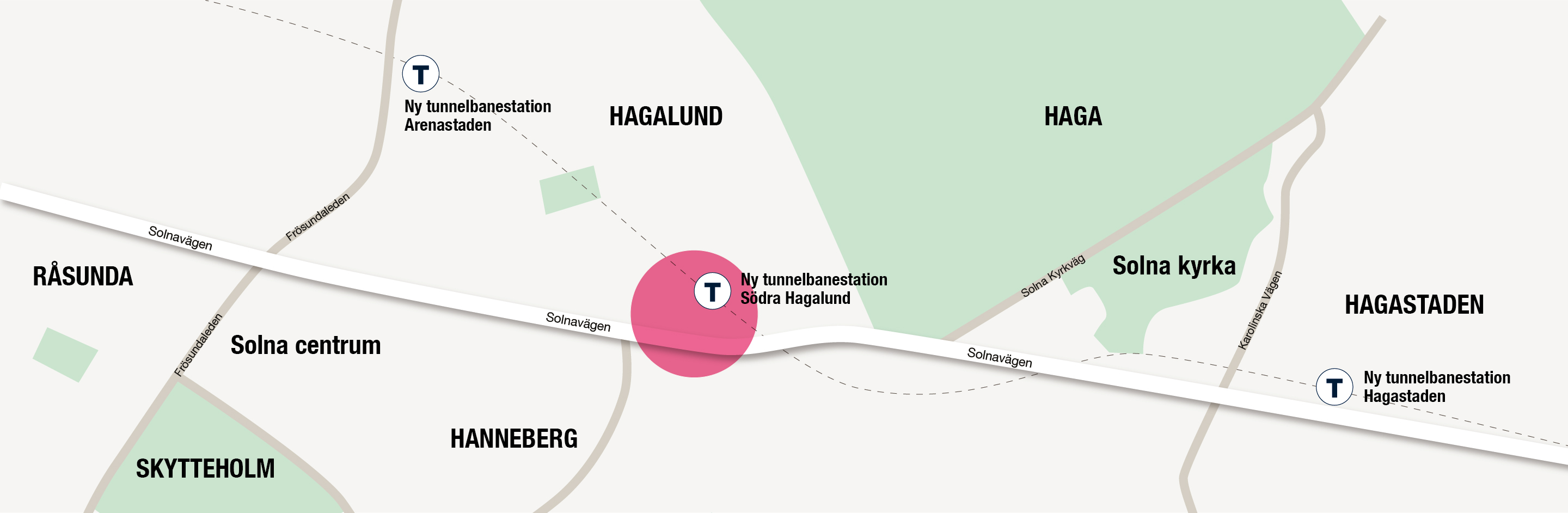 Karta Solnavägen markerat Södra Hagalund.