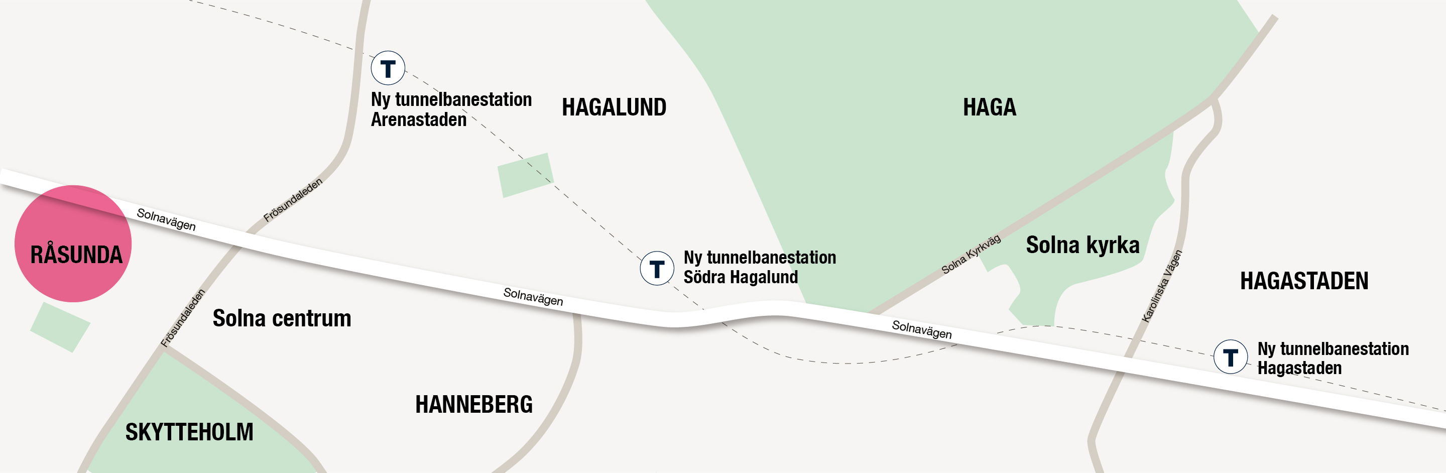 Karta Solnavägen med Råsunda markerat. 
