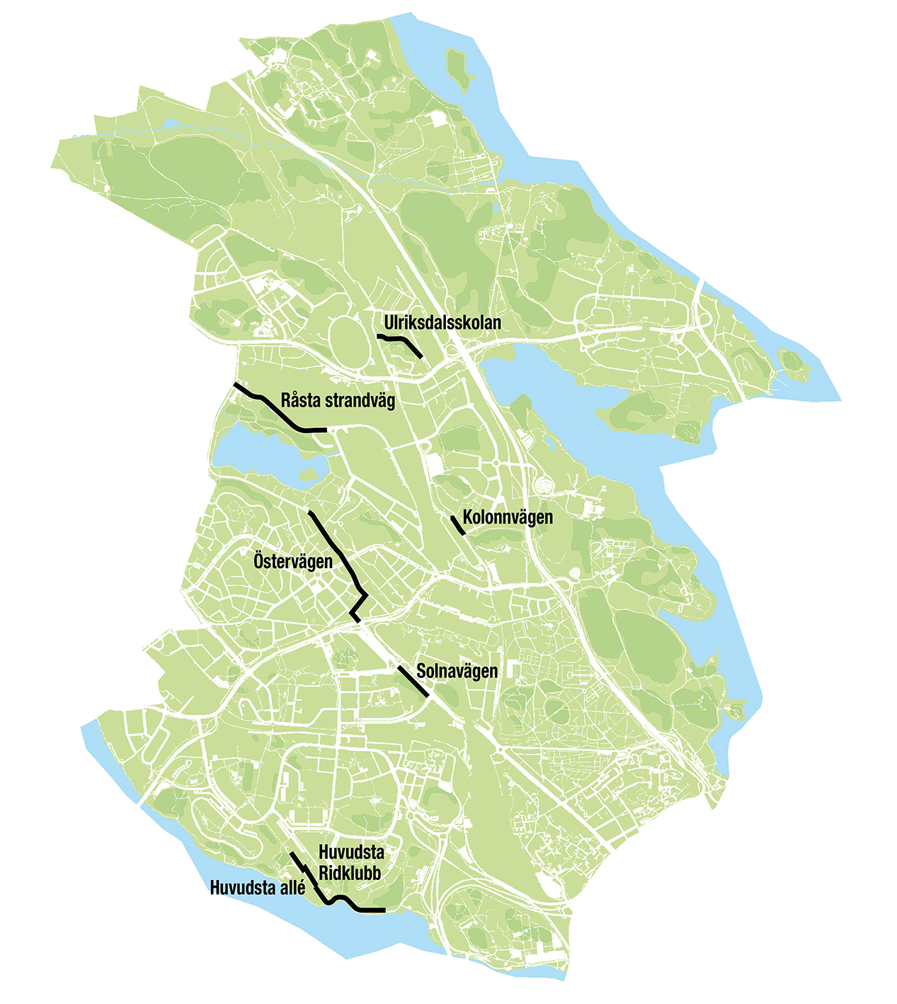 Karta som visar var cykelsatsningarna genomförs